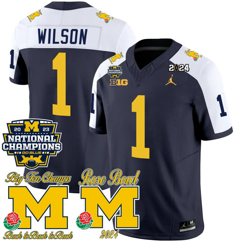 Michigan Wolverines 2023 National Champions & Rose Bowl Patch Vapor Jersey-Cuztomshoes