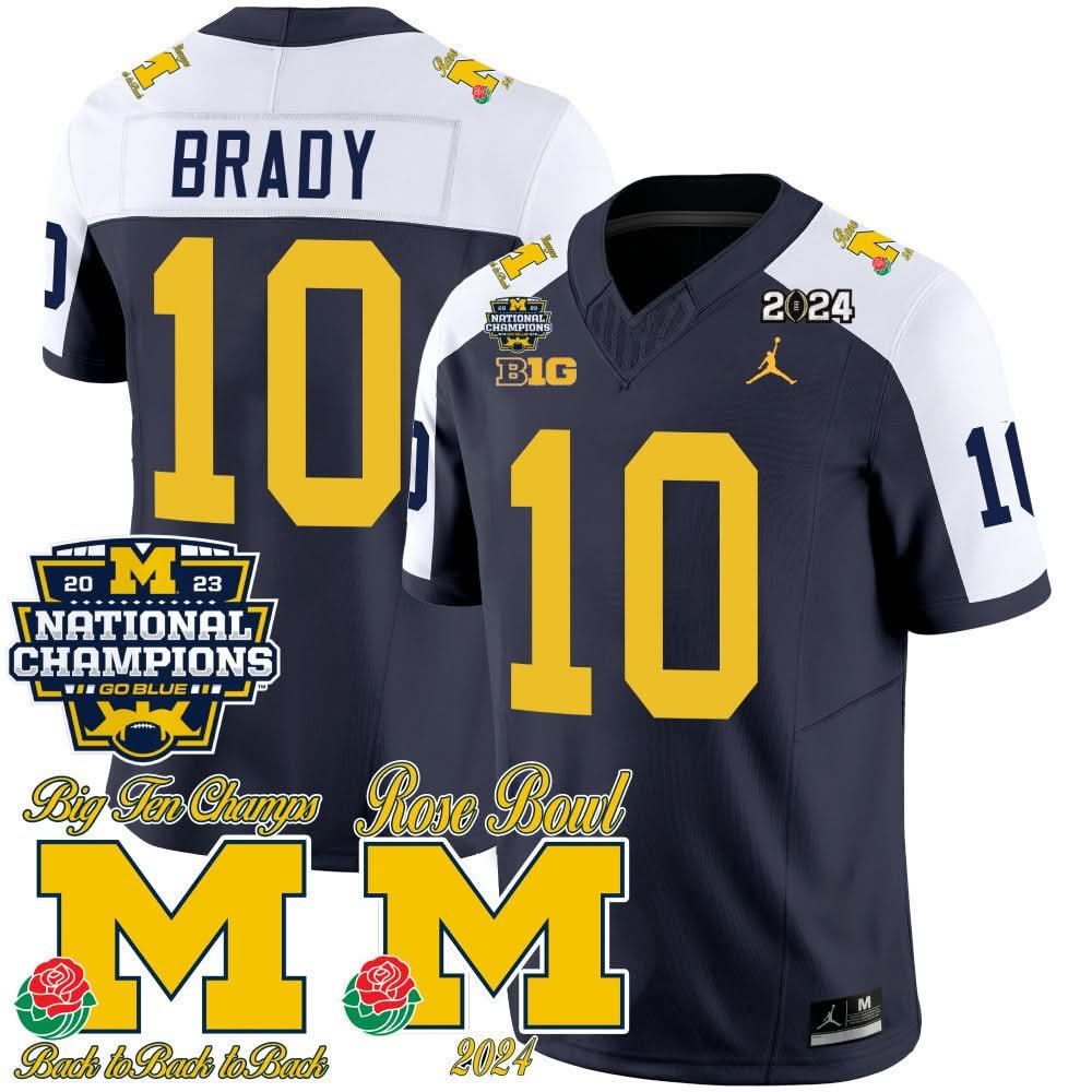 Michigan Wolverines 2023 National Champions & Rose Bowl Patch Vapor Jersey-Cuztomshoes