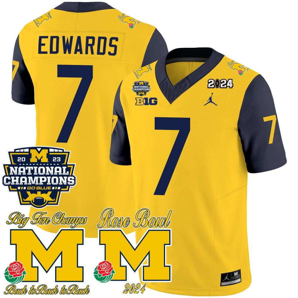 Michigan Wolverines 2023 National Champions & Rose Bowl Patch Vapor Jersey-Cuztomshoes