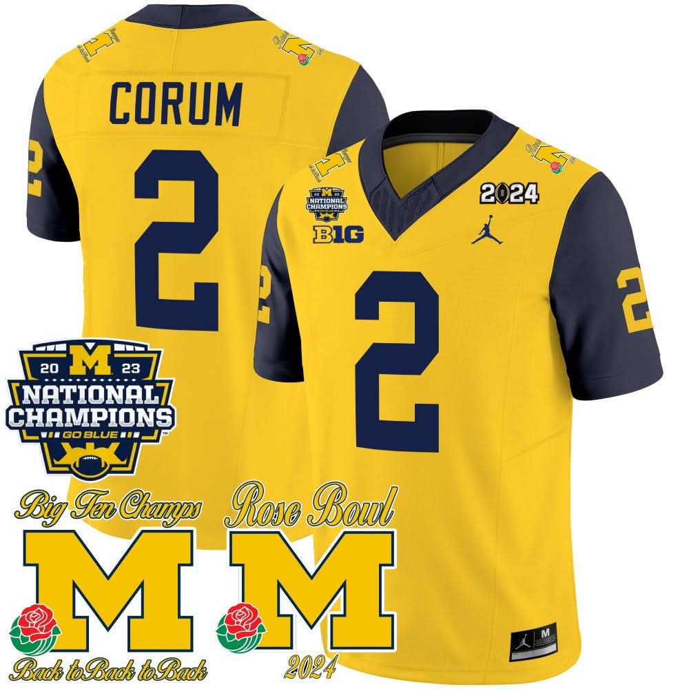 Michigan Wolverines 2023 National Champions & Rose Bowl Patch Vapor Jersey-Cuztomshoes
