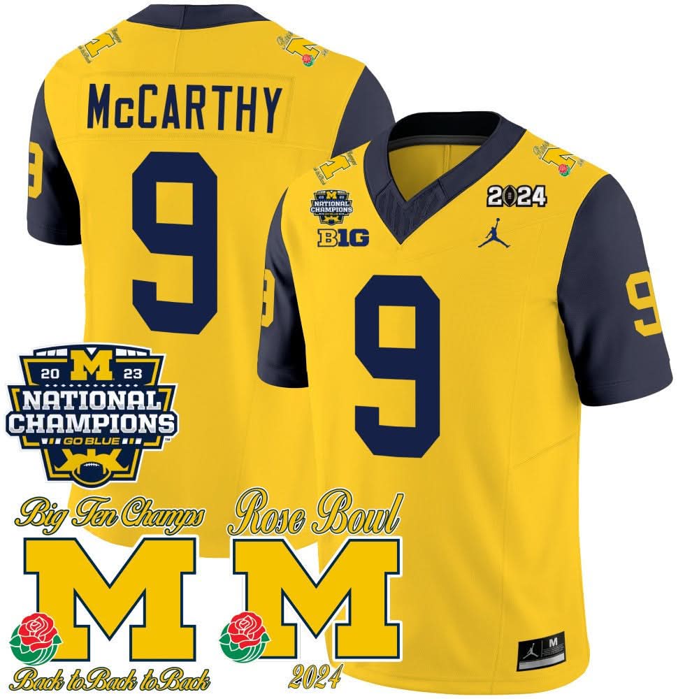 Michigan Wolverines 2023 National Champions & Rose Bowl Patch Vapor Jersey-Cuztomshoes