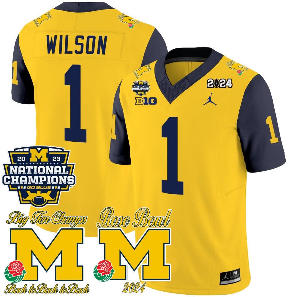 Michigan Wolverines 2023 National Champions & Rose Bowl Patch Vapor Jersey-Cuztomshoes