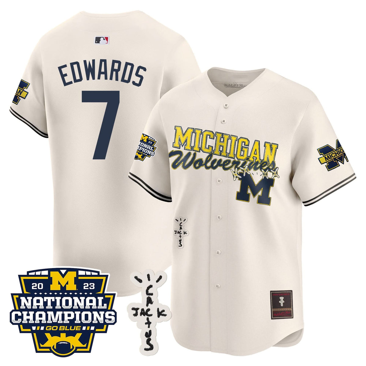 Michigan Wolverines Cactus Jack Champions Baseball Jersey - Stitched