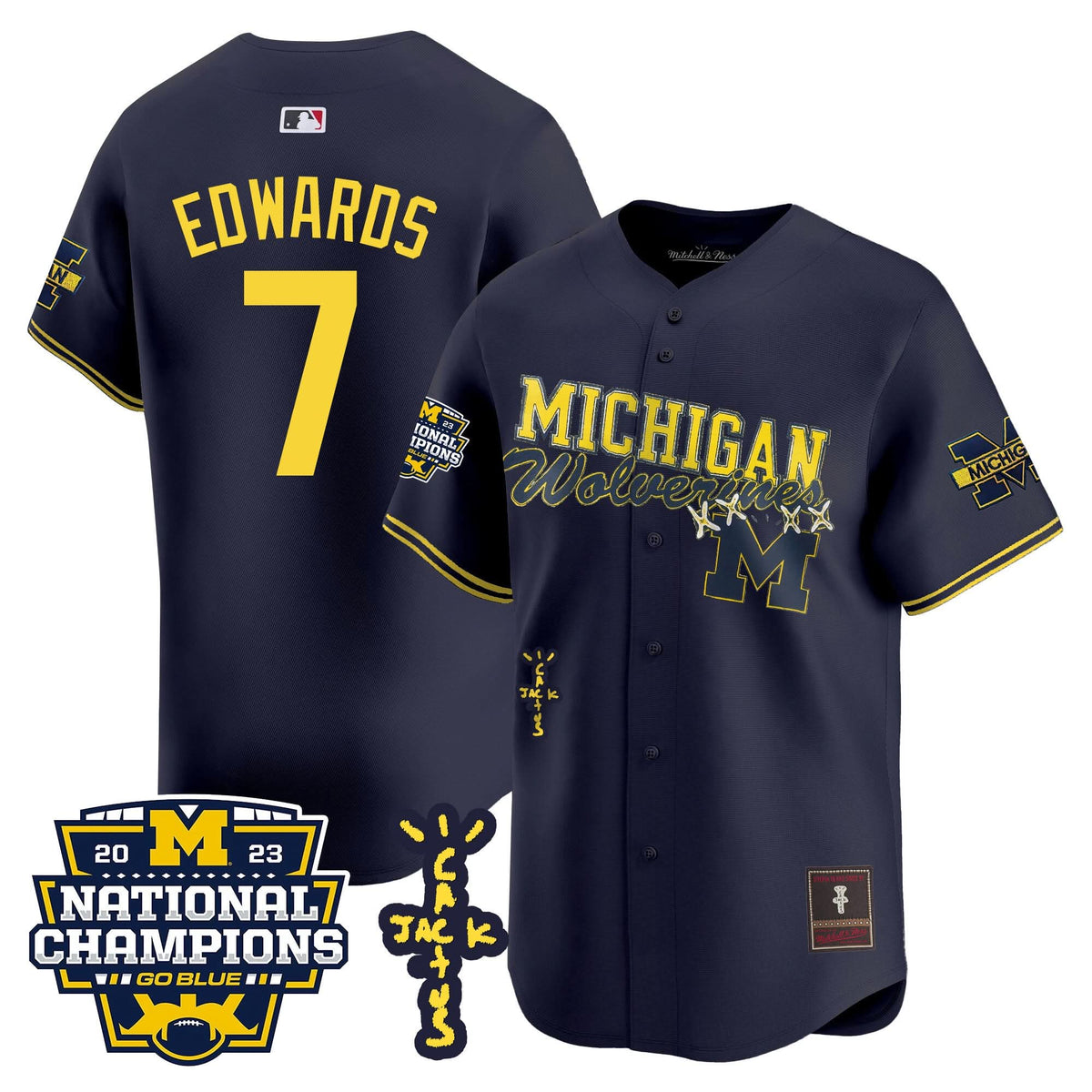 Michigan Wolverines Cactus Jack Champions Baseball Jersey - Stitched