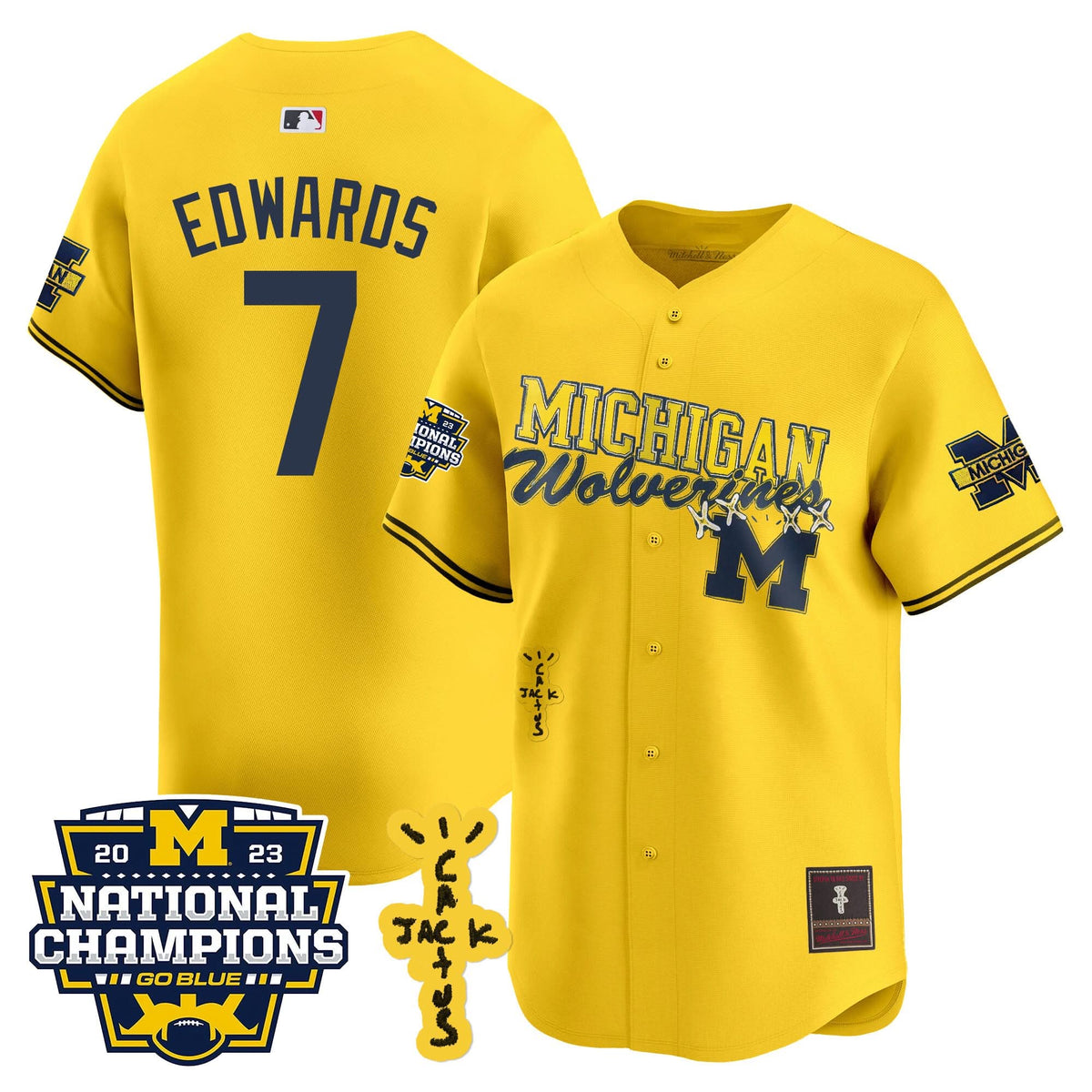 Michigan Wolverines Cactus Jack Champions Baseball Jersey - Stitched