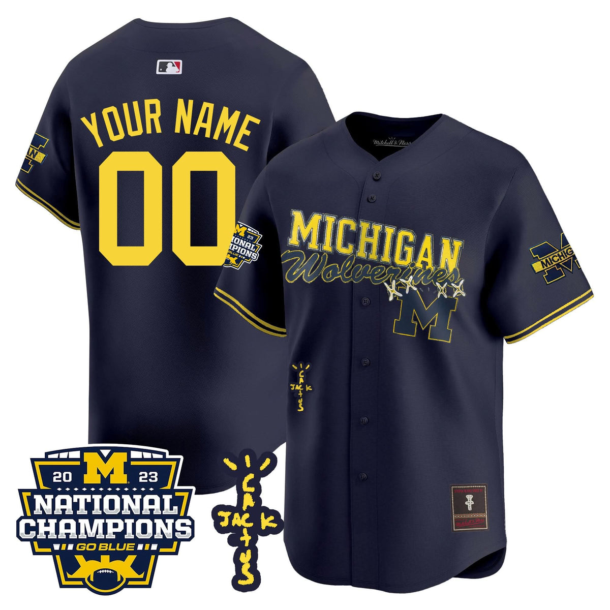 Michigan Wolverines Cactus Jack Champions Baseball Custom Jersey - Stitched