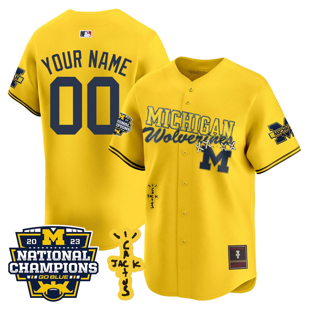 Michigan Wolverines Cactus Jack Champions Baseball Custom Jersey - Stitched
