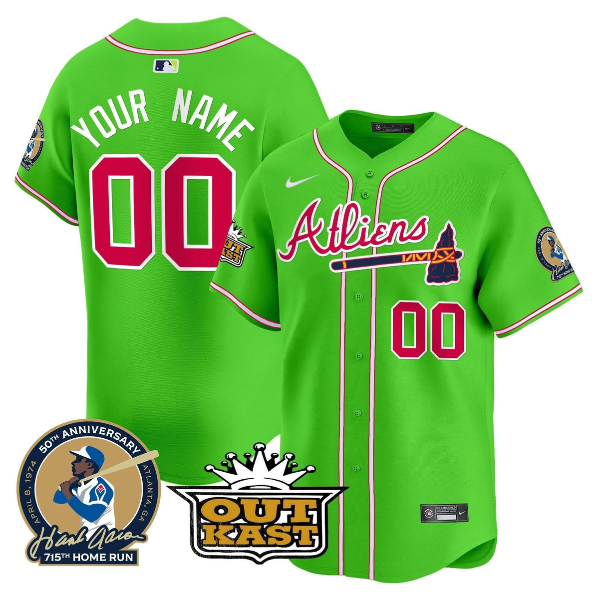 Atlanta Braves Atliens & Hank Aaron Patch Vapor Premier Limited Custom Jersey - Stitched