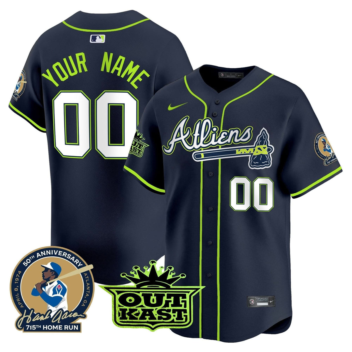 Atlanta Braves Atliens & Hank Aaron Patch Vapor Premier Limited Custom Jersey - Stitched