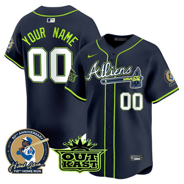 Atlanta Braves Atliens & Hank Aaron Patch Vapor Premier Limited Custom Jersey - Stitched