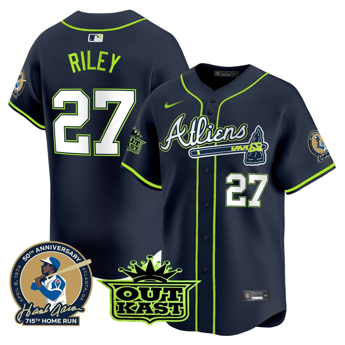 Atlanta Braves Atliens & Hank Aaron Patch Vapor Premier Limited Jersey - Stitched
