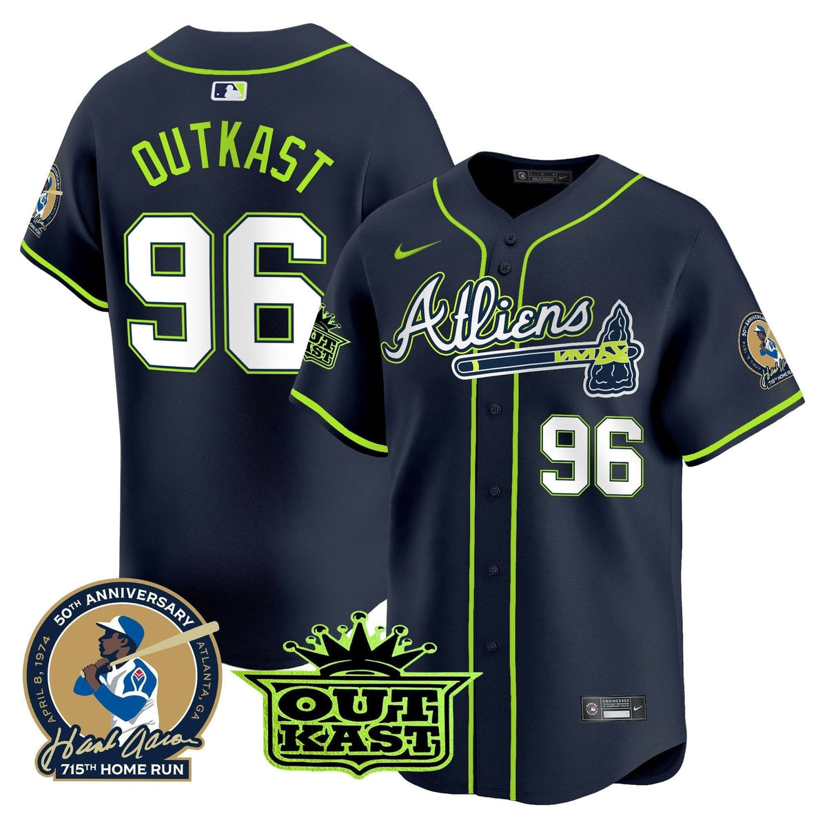 Atlanta Braves Atliens & Hank Aaron Patch Vapor Premier Limited Jersey - Stitched