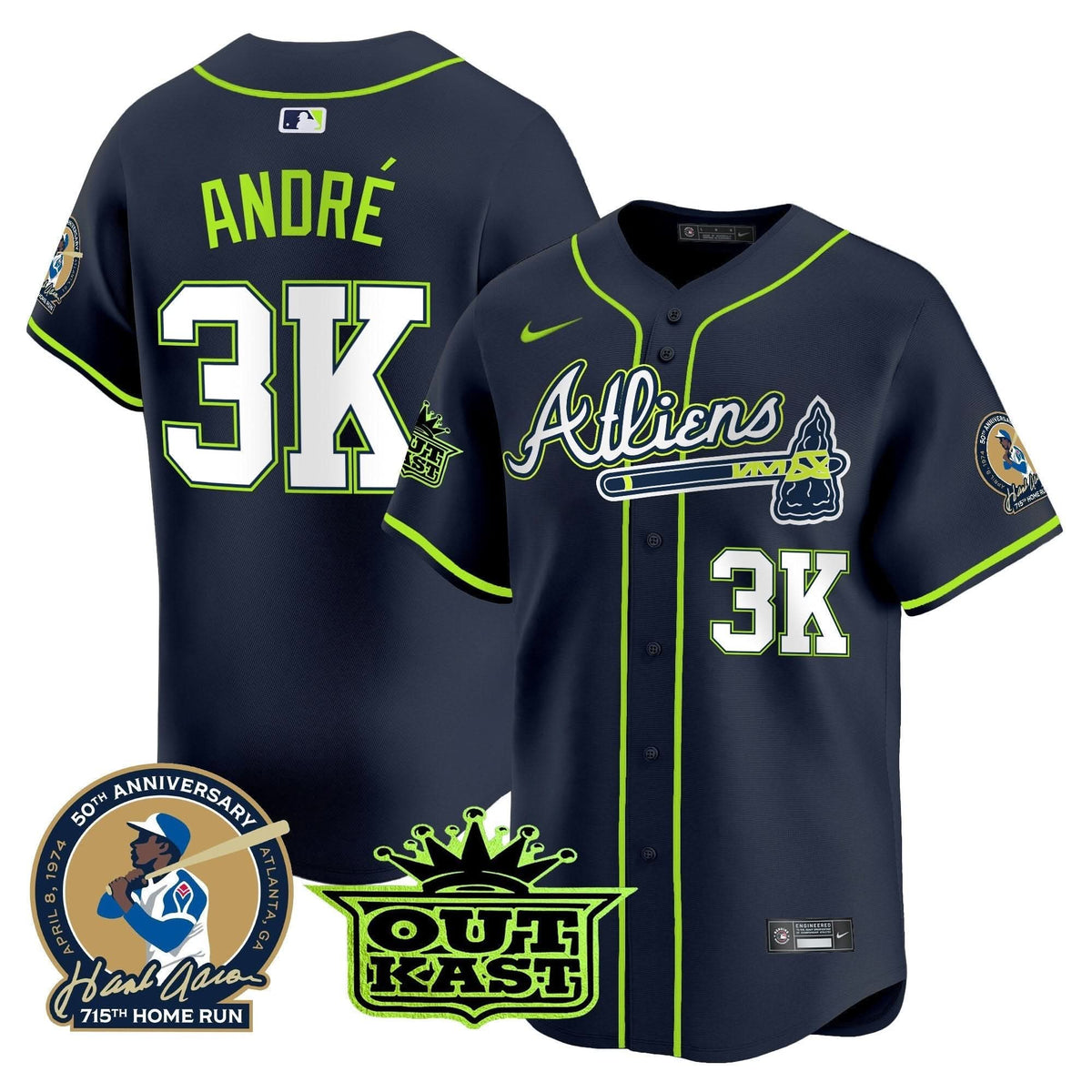 Atlanta Braves Atliens & Hank Aaron Patch Vapor Premier Limited Jersey - Stitched
