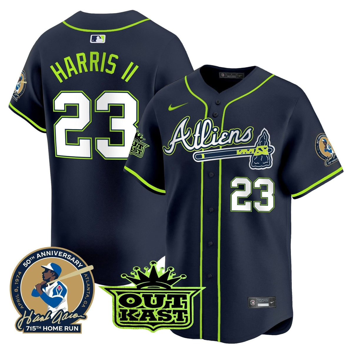 Atlanta Braves Atliens & Hank Aaron Patch Vapor Premier Limited Jersey - Stitched