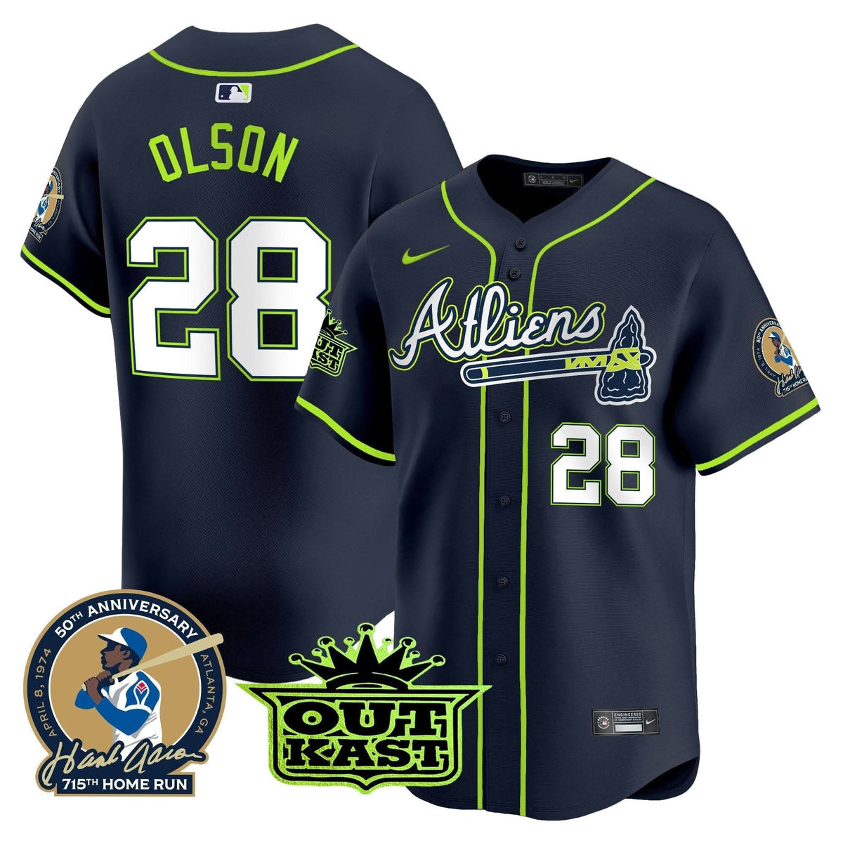 Atlanta Braves Atliens & Hank Aaron Patch Vapor Premier Limited Jersey - Stitched