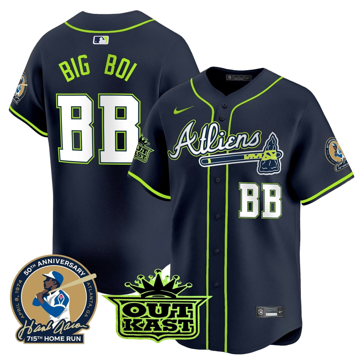 Atlanta Braves Atliens & Hank Aaron Patch Vapor Premier Limited Jersey - Stitched