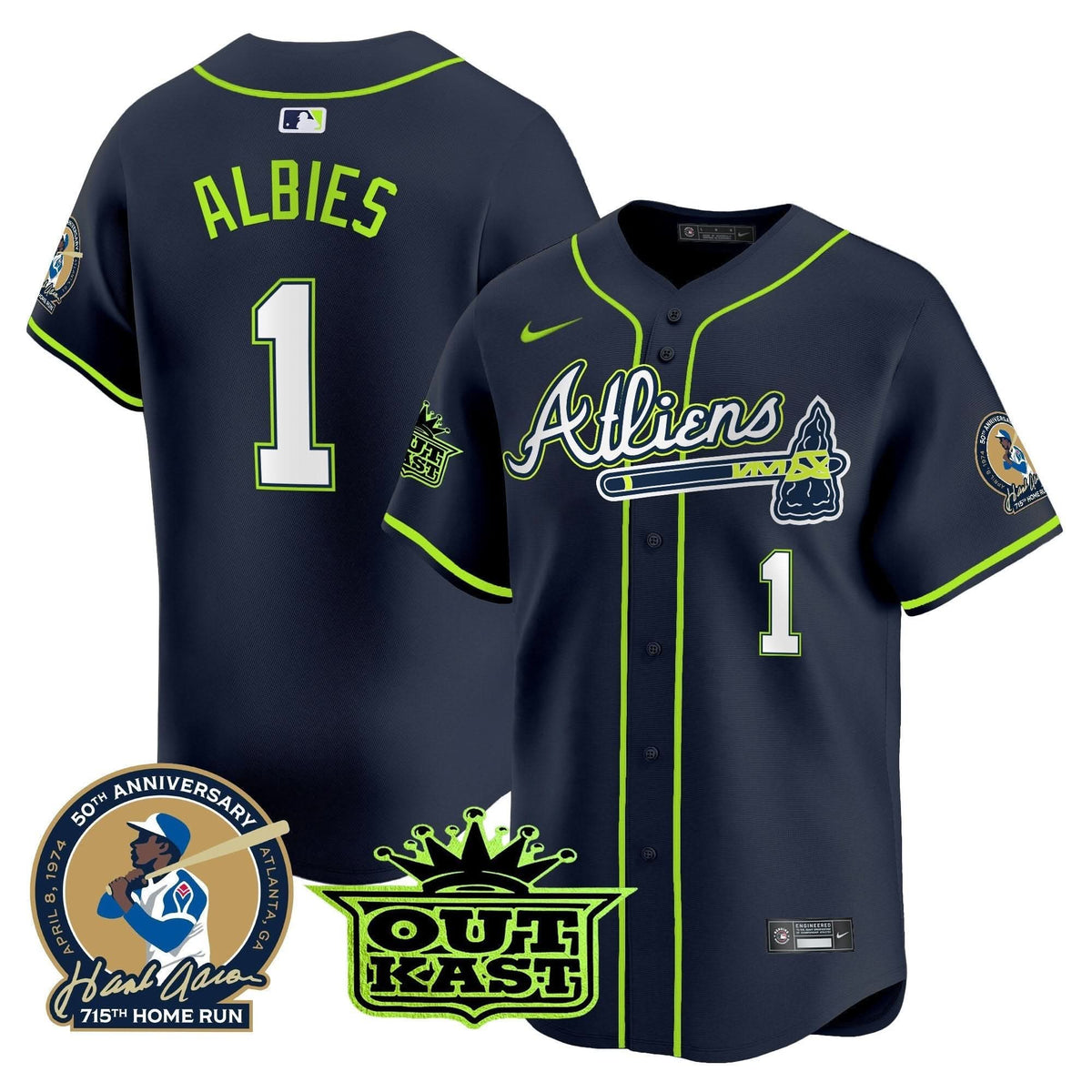 Atlanta Braves Atliens & Hank Aaron Patch Vapor Premier Limited Jersey - Stitched