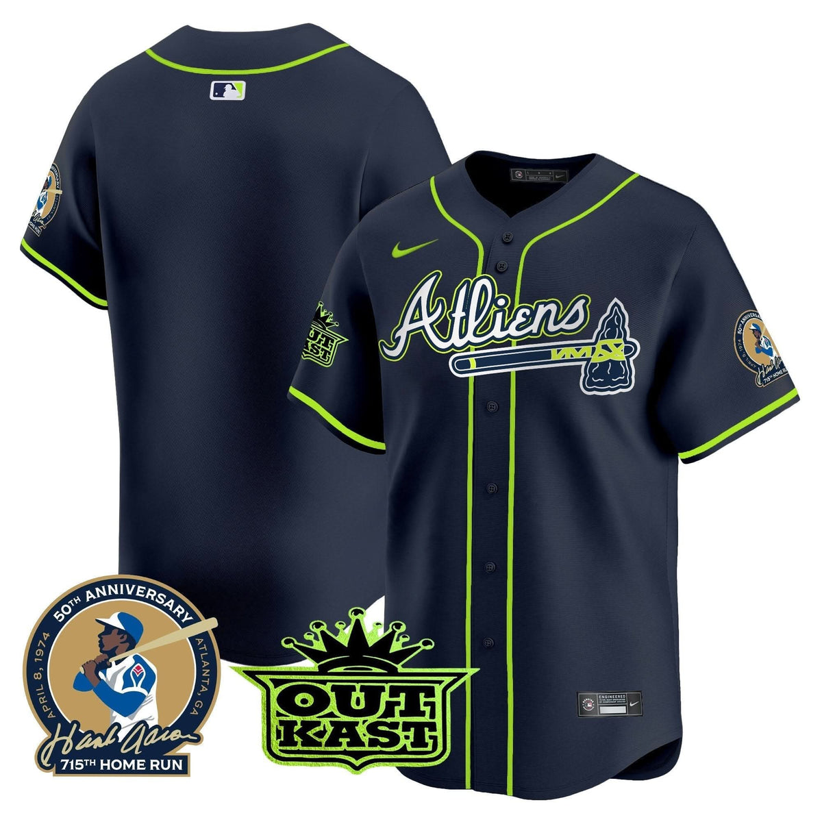Atlanta Braves Atliens & Hank Aaron Patch Vapor Premier Limited Jersey - Stitched