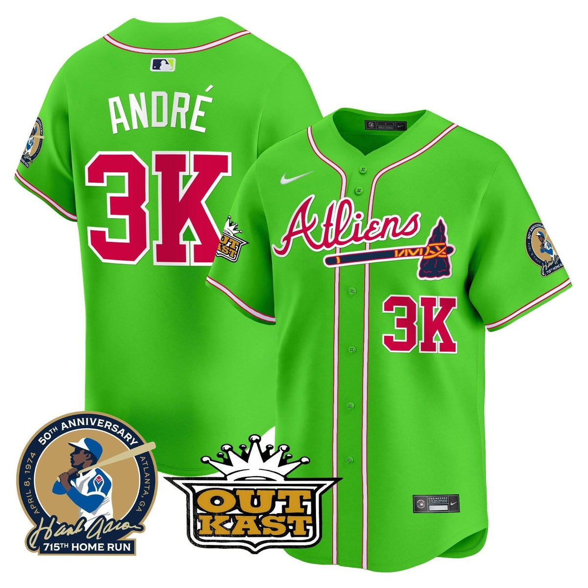 Atlanta Braves Atliens & Hank Aaron Patch Vapor Premier Limited Jersey - Stitched