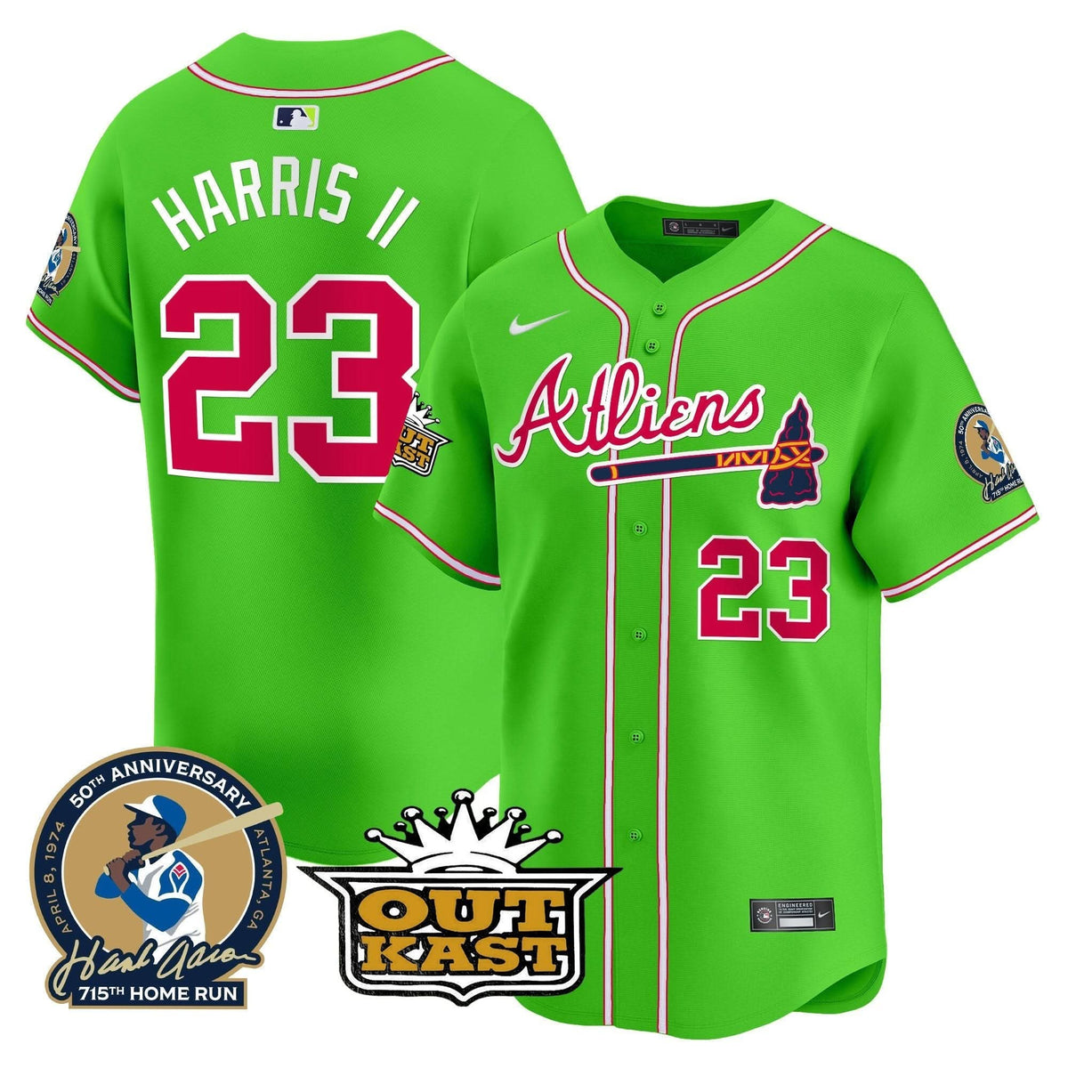 Atlanta Braves Atliens & Hank Aaron Patch Vapor Premier Limited Jersey - Stitched