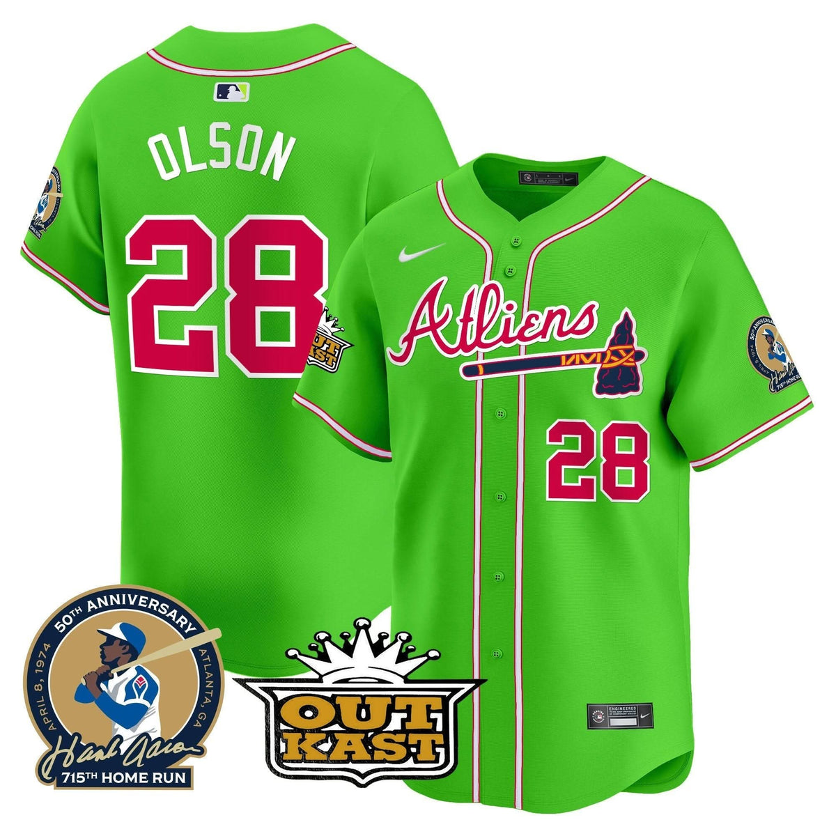 Atlanta Braves Atliens & Hank Aaron Patch Vapor Premier Limited Jersey - Stitched