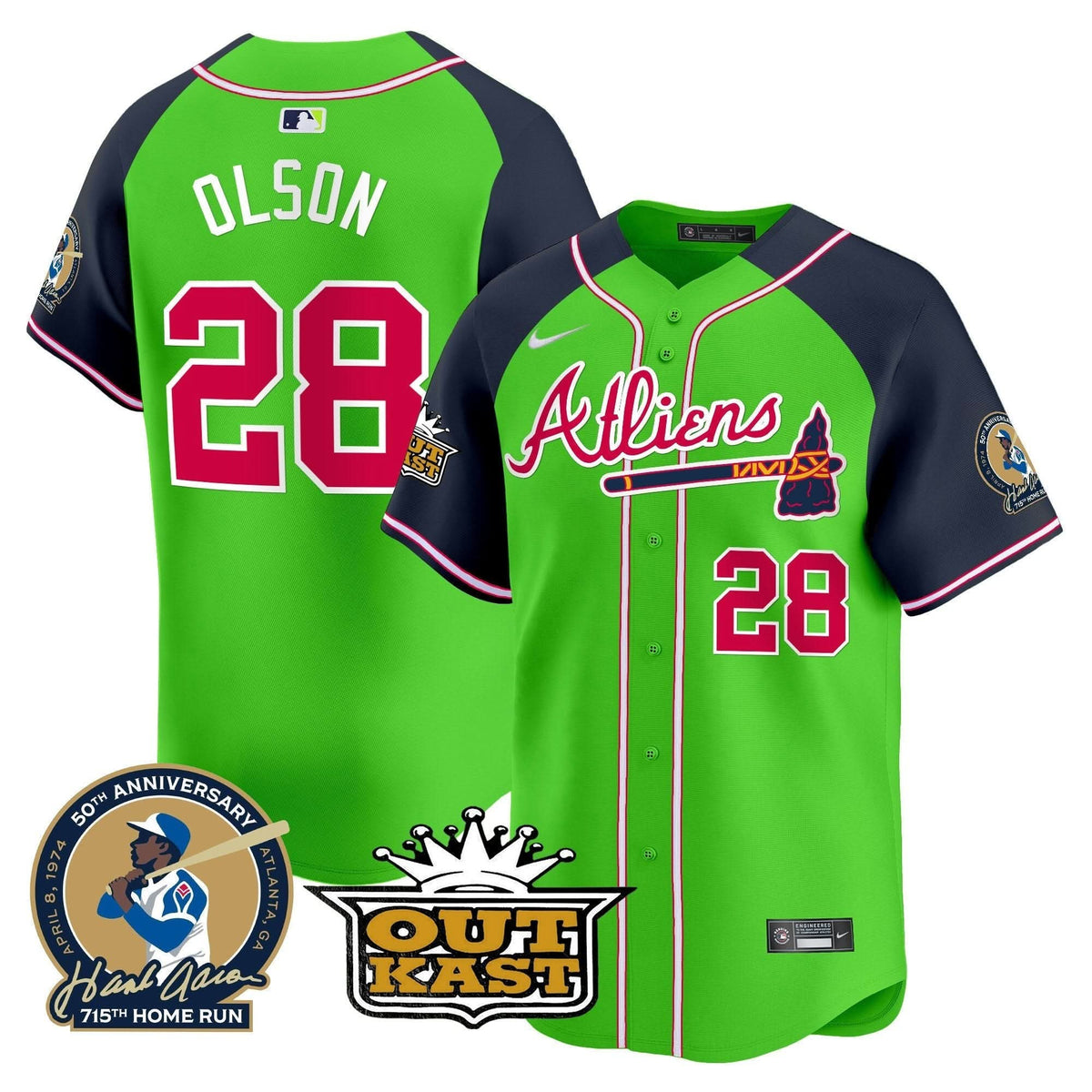 Atlanta Braves Atliens & Hank Aaron Patch Vapor Premier Limited Jersey - Stitched