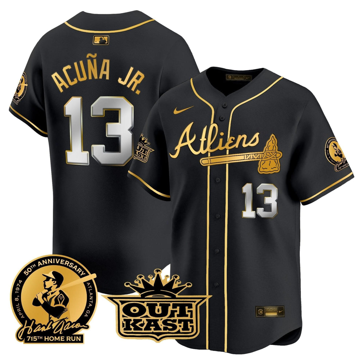 Atlanta Braves Atliens & Hank Aaron Patch Vapor Premier Limited Jersey - Stitched
