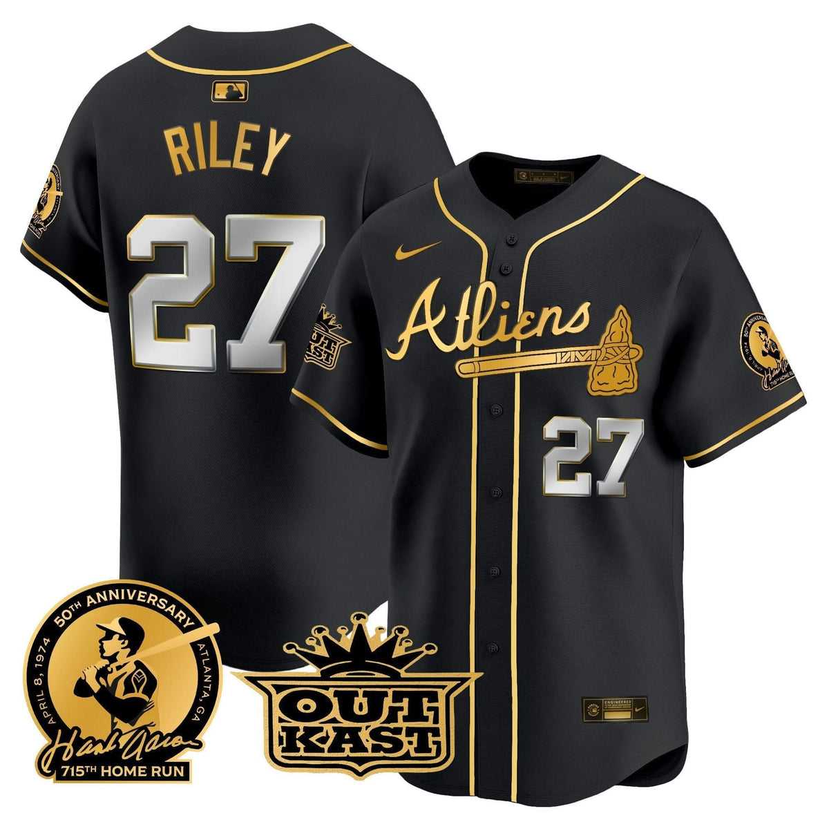 Atlanta Braves Atliens & Hank Aaron Patch Vapor Premier Limited Jersey - Stitched