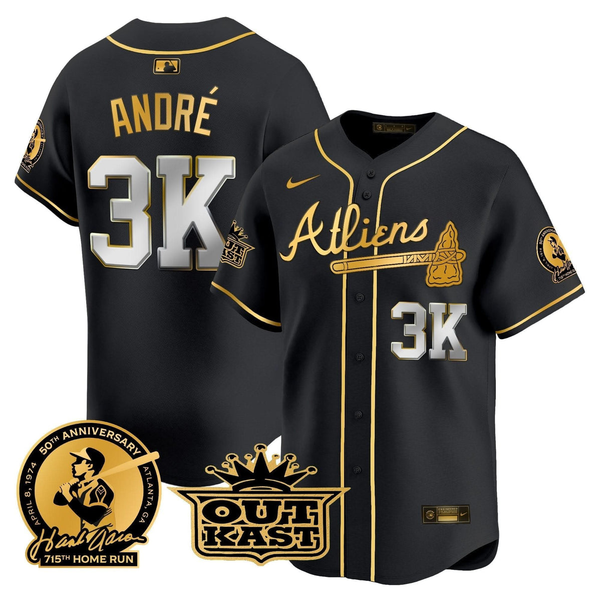 Atlanta Braves Atliens & Hank Aaron Patch Vapor Premier Limited Jersey - Stitched
