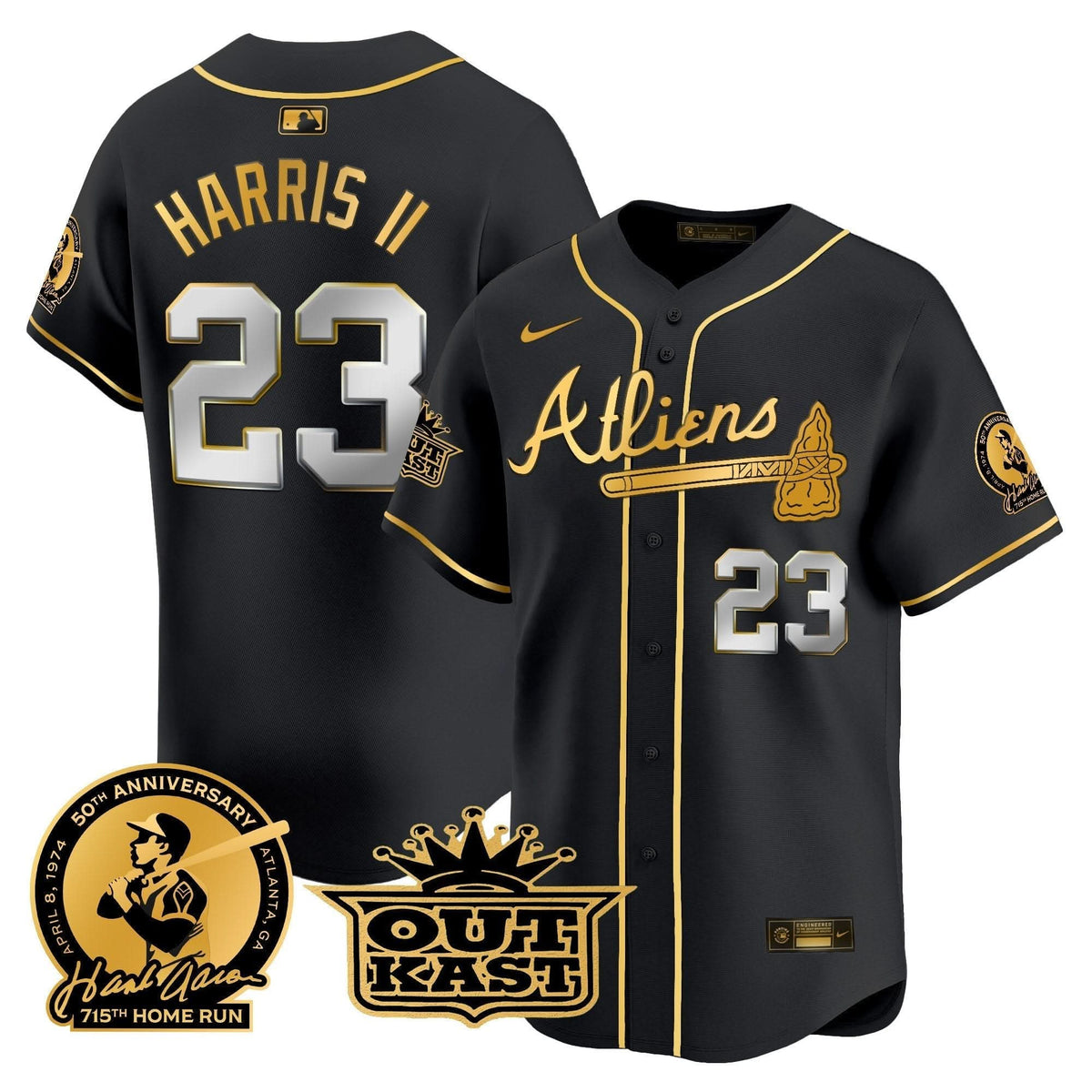 Atlanta Braves Atliens & Hank Aaron Patch Vapor Premier Limited Jersey - Stitched