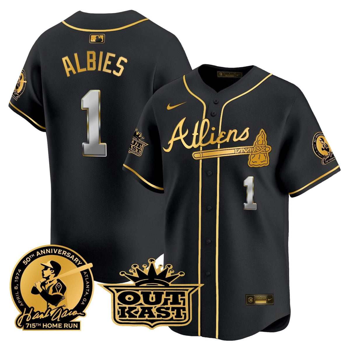Atlanta Braves Atliens & Hank Aaron Patch Vapor Premier Limited Jersey - Stitched