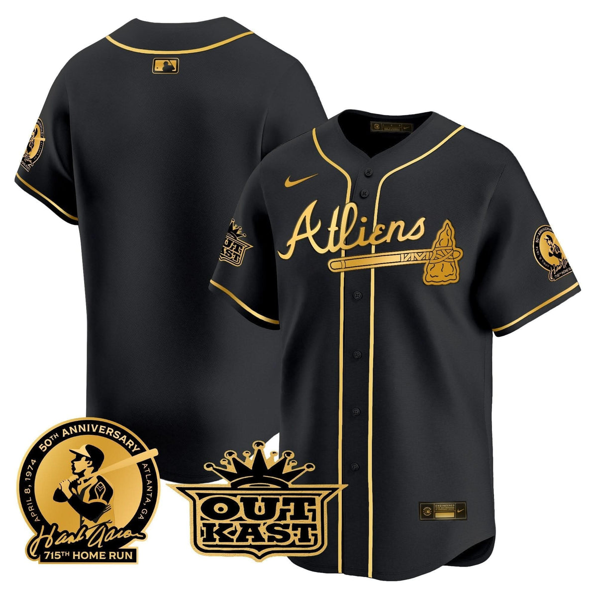 Atlanta Braves Atliens & Hank Aaron Patch Vapor Premier Limited Jersey - Stitched
