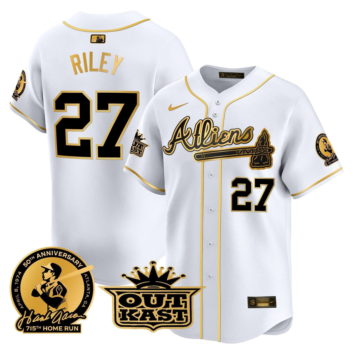Atlanta Braves Atliens & Hank Aaron Patch Vapor Premier Limited Jersey - Stitched