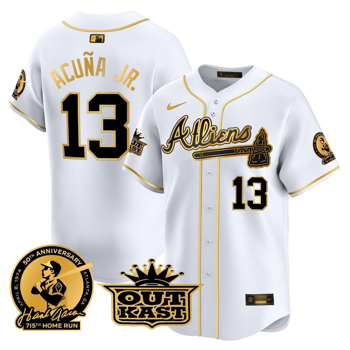 Atlanta Braves Atliens & Hank Aaron Patch Vapor Premier Limited Jersey - Stitched