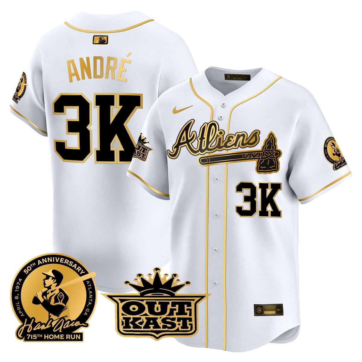 Atlanta Braves Atliens & Hank Aaron Patch Vapor Premier Limited Jersey - Stitched