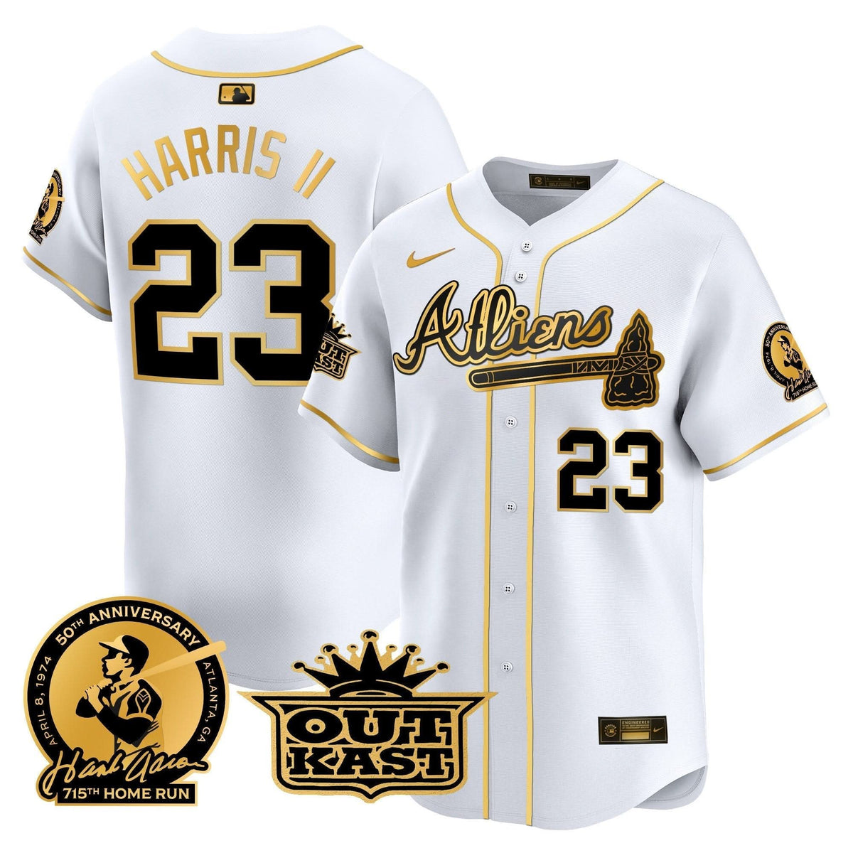Atlanta Braves Atliens & Hank Aaron Patch Vapor Premier Limited Jersey - Stitched