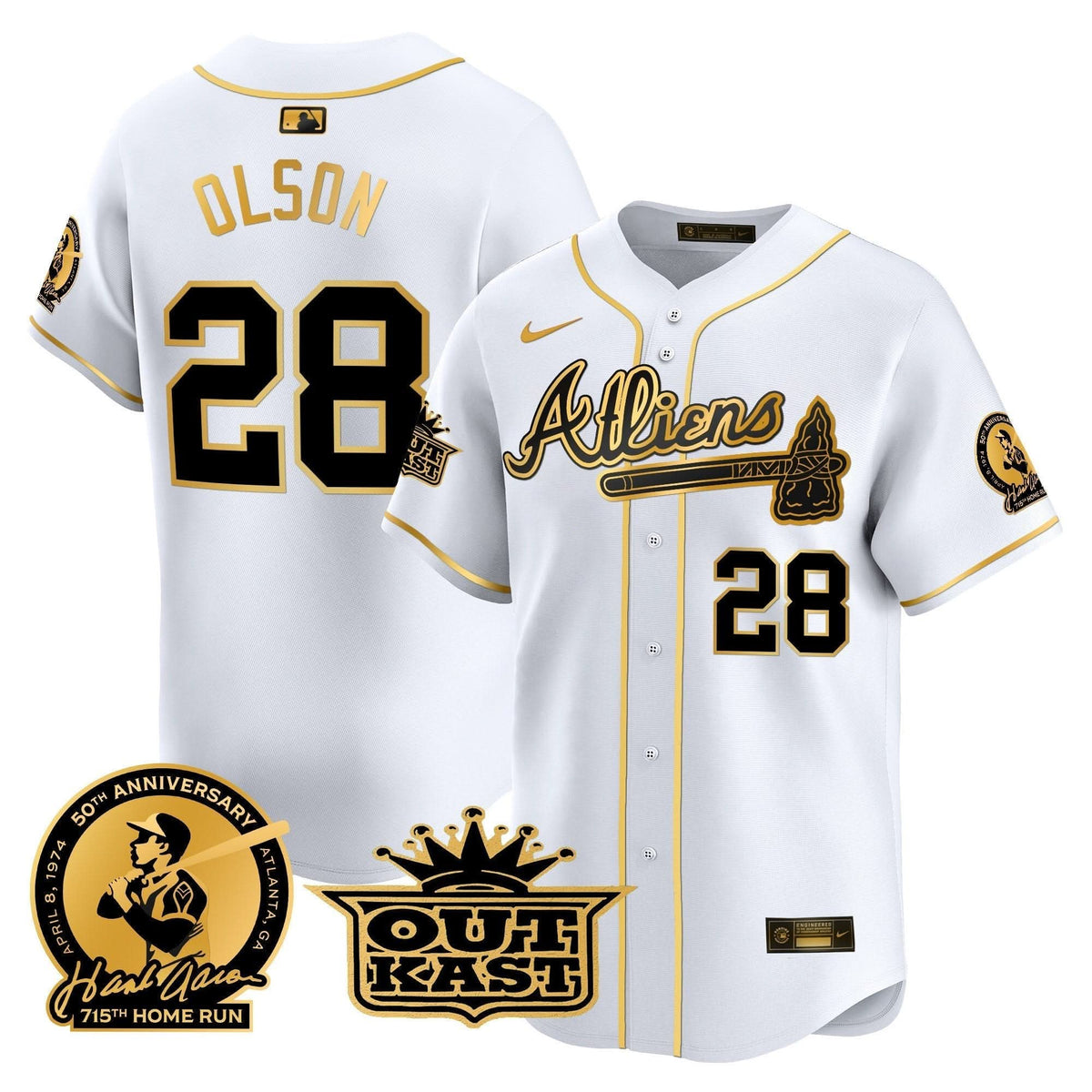 Atlanta Braves Atliens & Hank Aaron Patch Vapor Premier Limited Jersey - Stitched