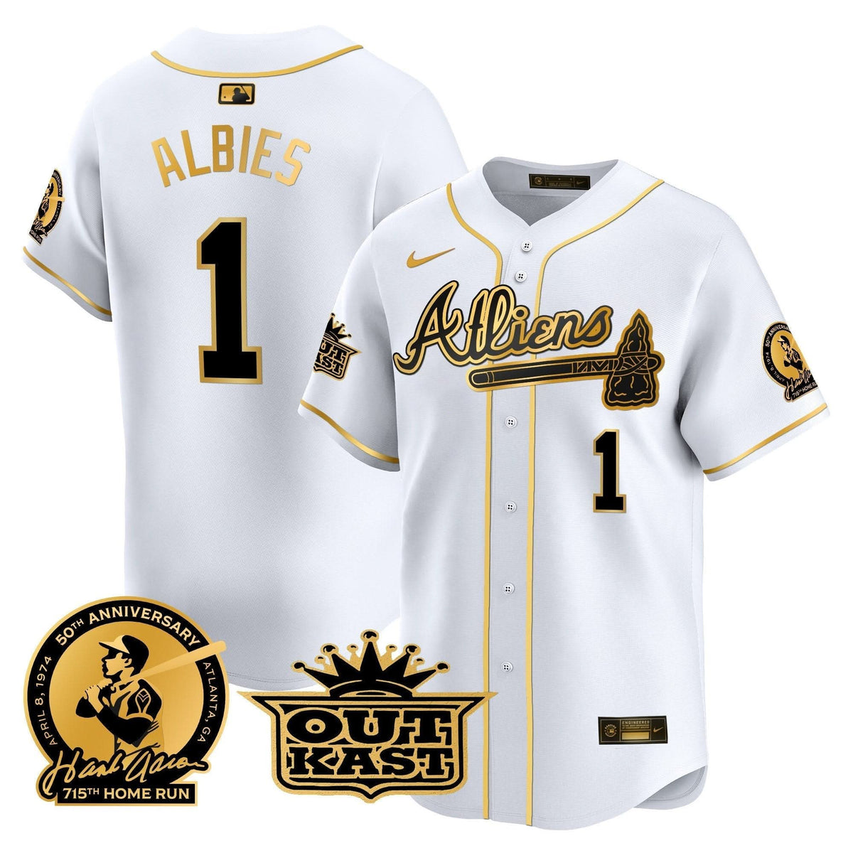 Atlanta Braves Atliens & Hank Aaron Patch Vapor Premier Limited Jersey - Stitched