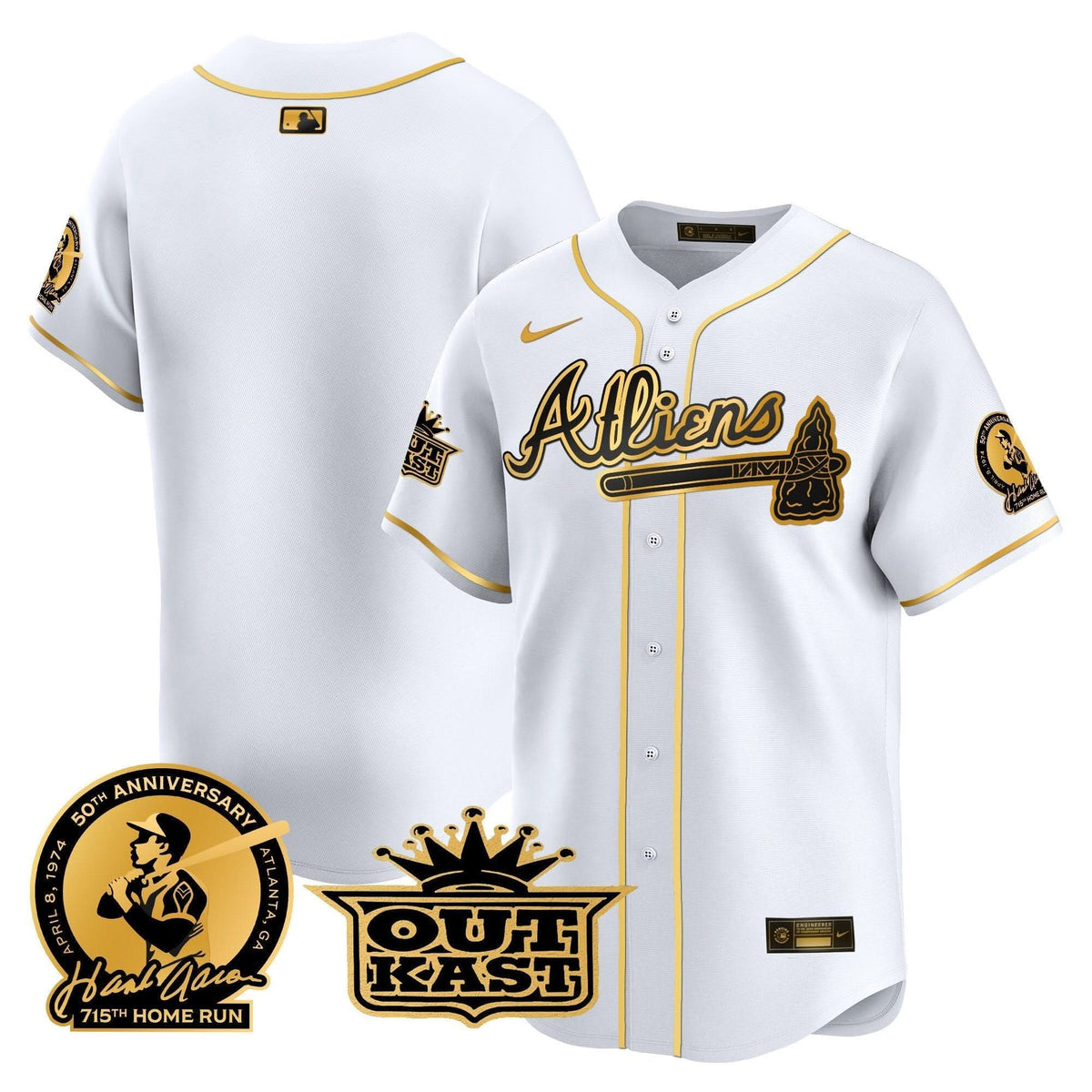 Atlanta Braves Atliens & Hank Aaron Patch Vapor Premier Limited Jersey - Stitched
