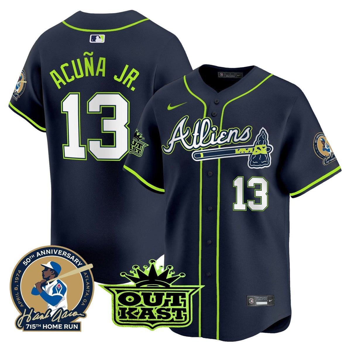 Atlanta Braves Atliens & Hank Aaron Patch Vapor Premier Limited Jersey - Stitched
