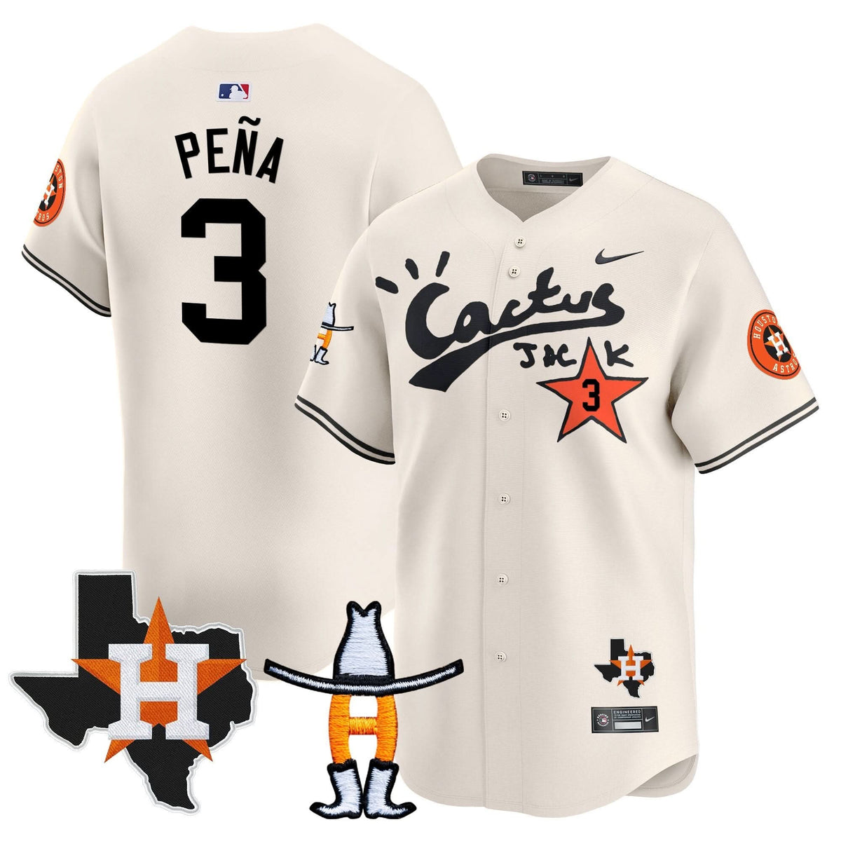 Houston Astros Cactus Jack Houston Rodeo Patch Vapor Premier Limited Jersey - Stitched-Cuztomshoes