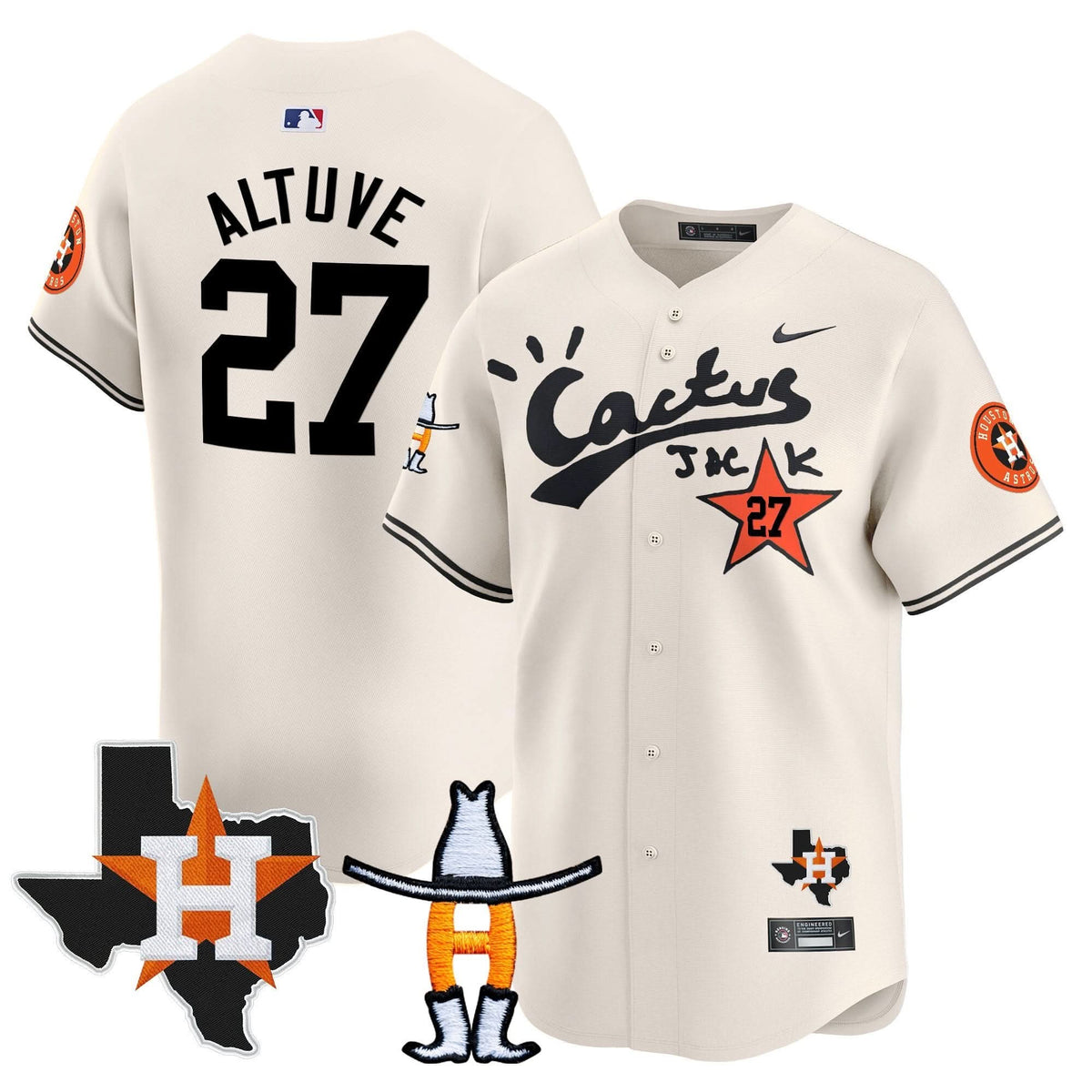 Houston Astros Cactus Jack Houston Rodeo Patch Vapor Premier Limited Jersey - Stitched-Cuztomshoes