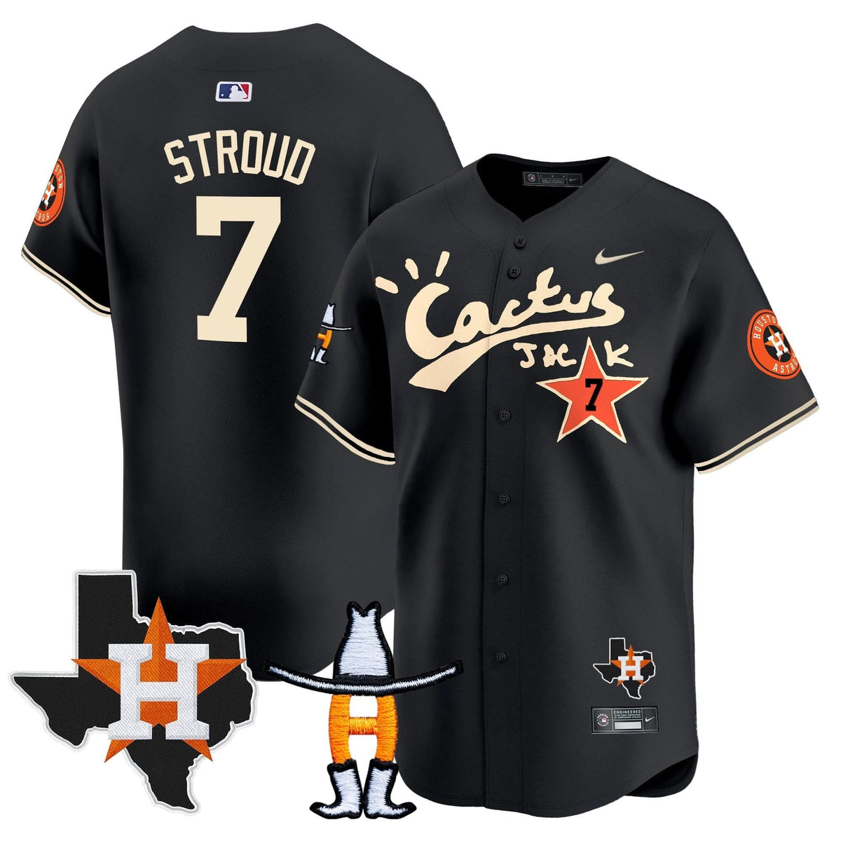 Houston Astros Cactus Jack Houston Rodeo Patch Vapor Premier Limited Jersey - Stitched-Cuztomshoes