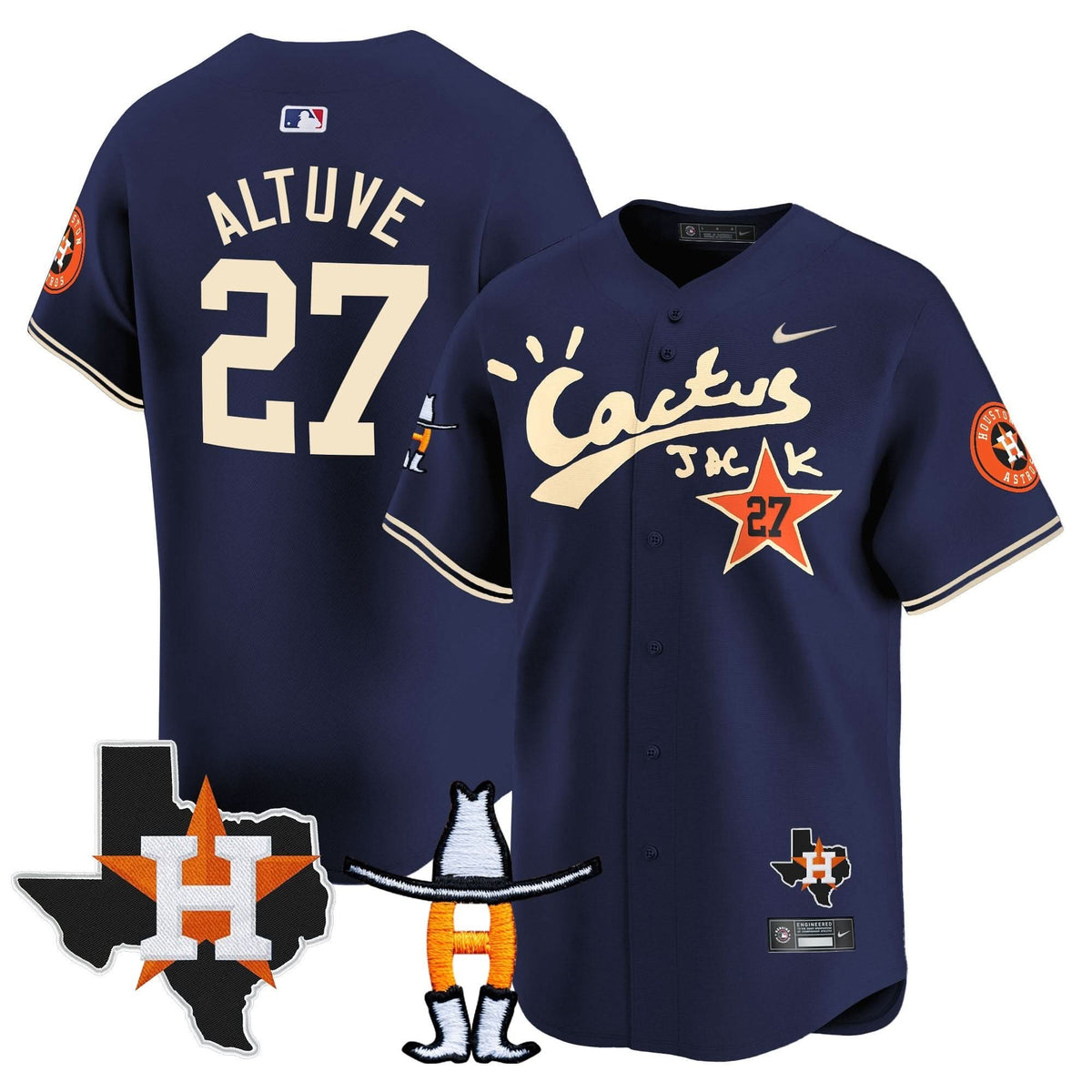 Houston Astros Cactus Jack Houston Rodeo Patch Vapor Premier Limited Jersey - Stitched-Cuztomshoes