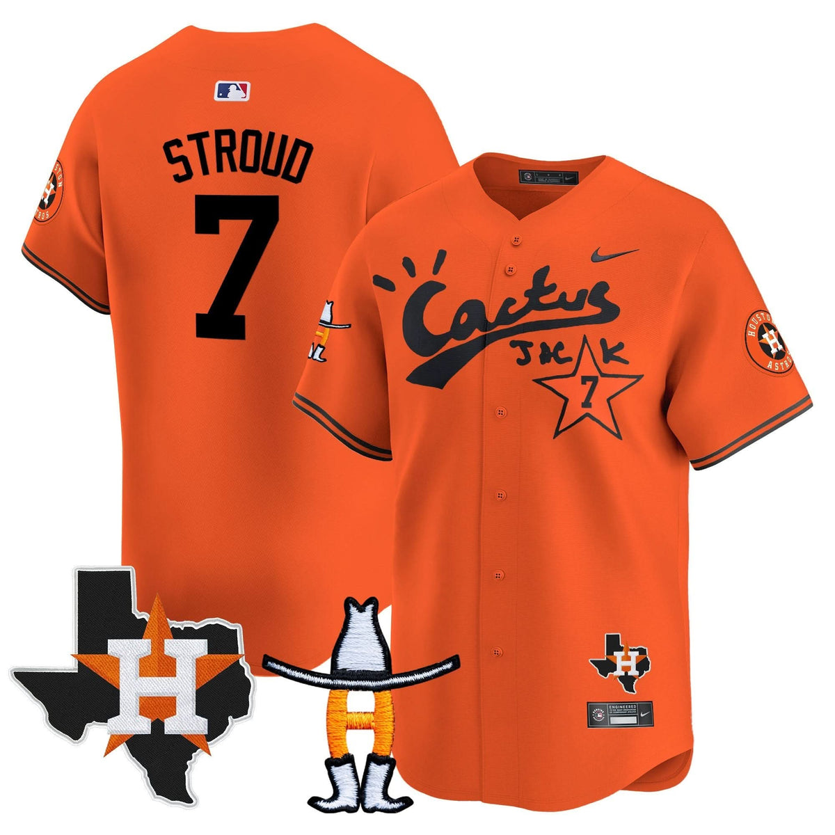 Houston Astros Cactus Jack Houston Rodeo Patch Vapor Premier Limited Jersey - Stitched-Cuztomshoes