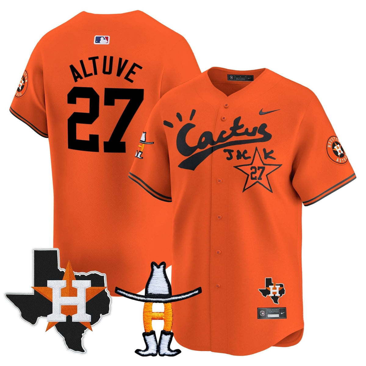 Houston Astros Cactus Jack Houston Rodeo Patch Vapor Premier Limited Jersey - Stitched-Cuztomshoes