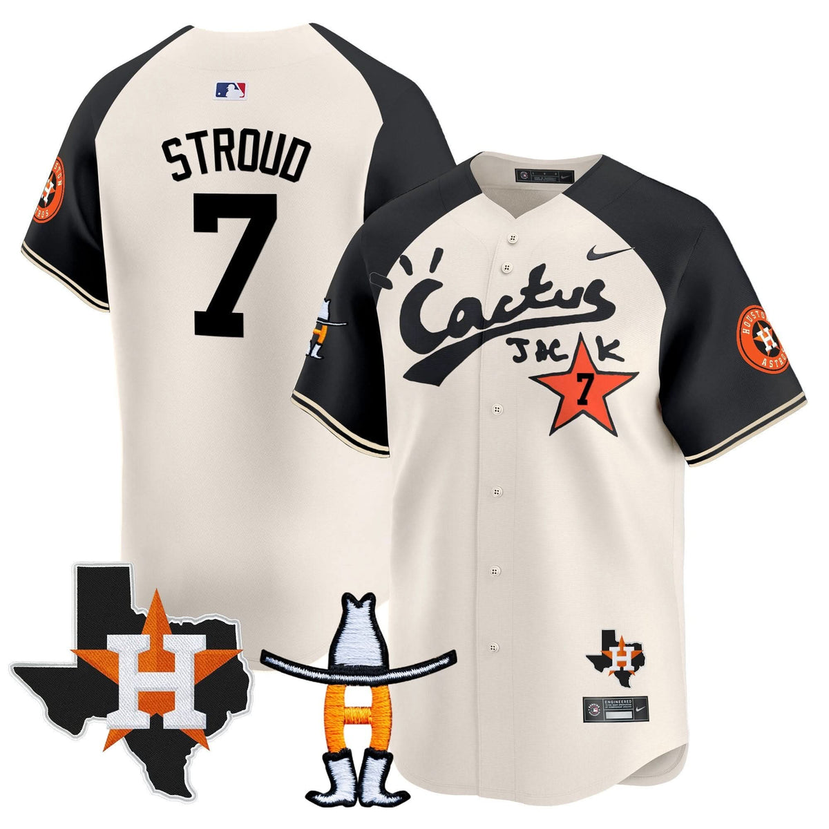 Houston Astros Cactus Jack Houston Rodeo Patch Vapor Premier Limited Jersey - Stitched-Cuztomshoes
