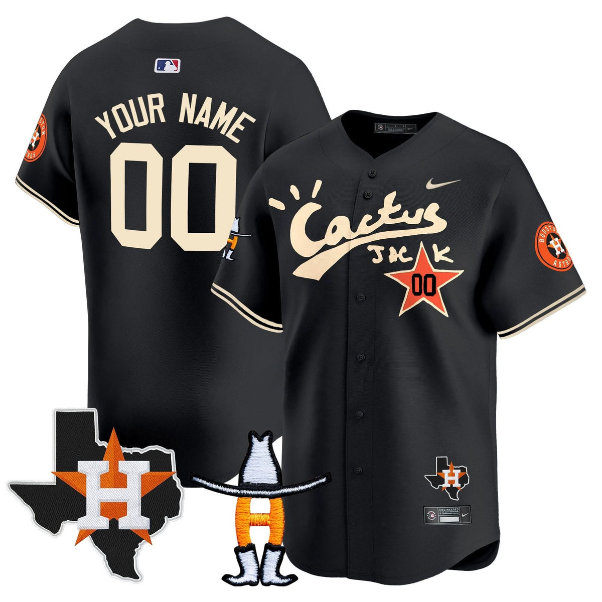 Houston Astros Cactus Jack Houston Rodeo Patch Vapor Premier Limited Custom Jersey - Stitched-Cuztomshoes