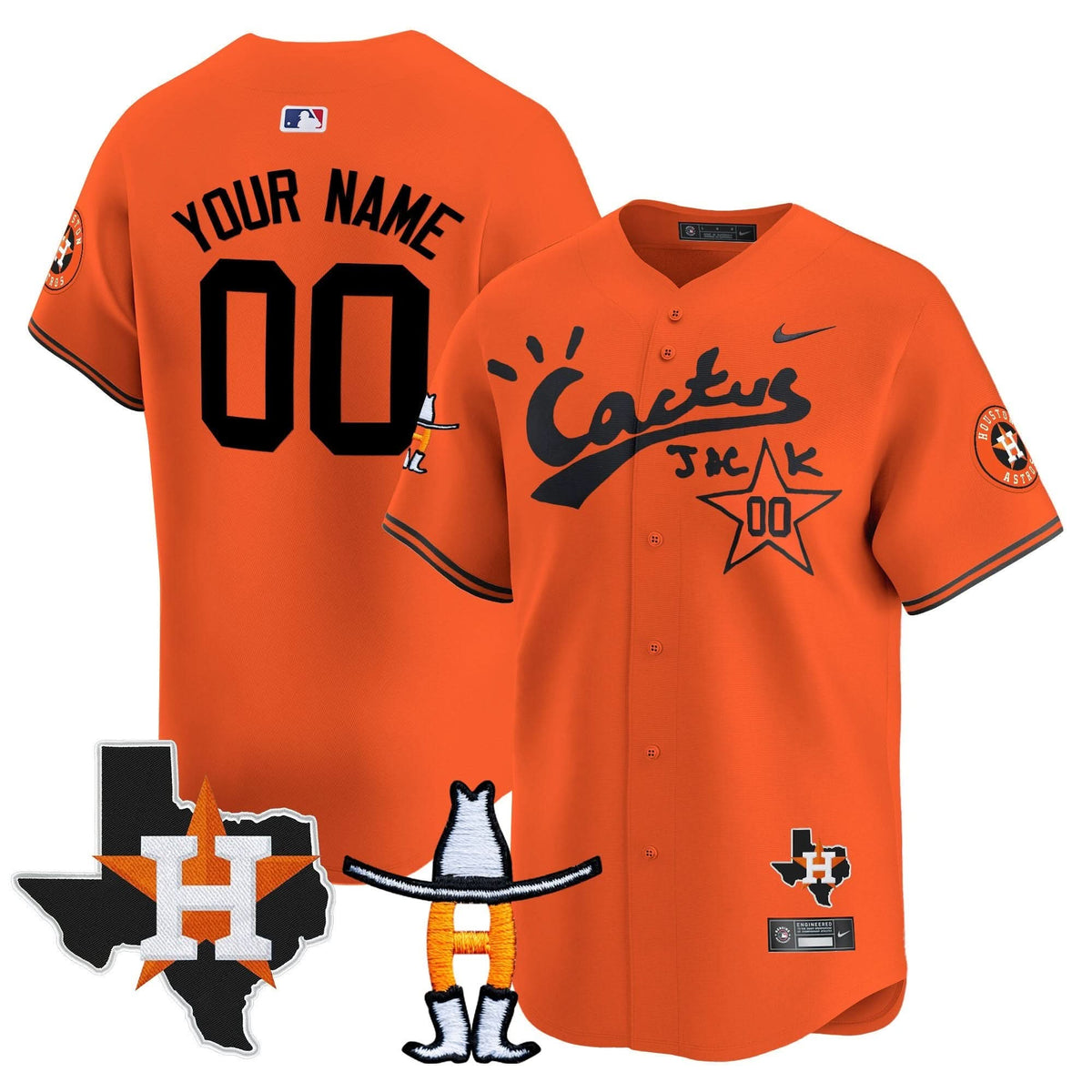 Houston Astros Cactus Jack Houston Rodeo Patch Vapor Premier Limited Custom Jersey - Stitched-Cuztomshoes