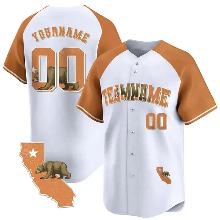 CUSTOM WHITE ALTERNATE ORANGE CALIFORNIA MAP BASEBALL JERSEY - EMBROIDERED-Cuztomshoes